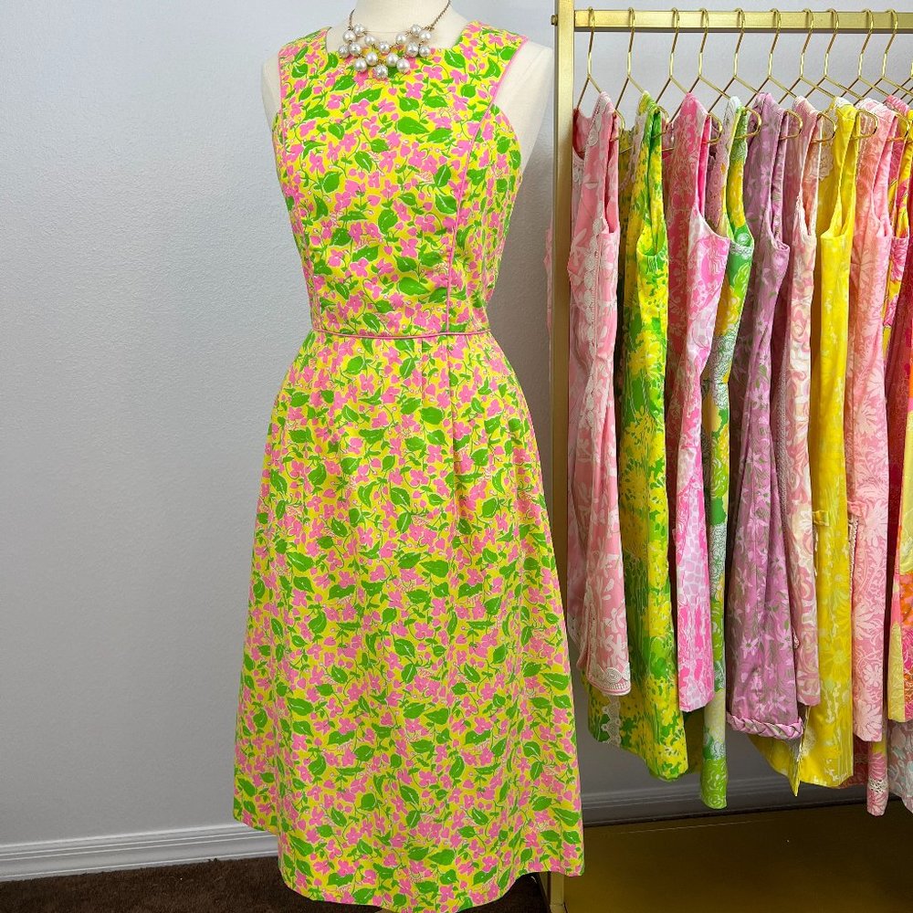 "The Lilly" Lilly Pulitzer Classic Pink & Green on Yellow Dress Vintage Size 12